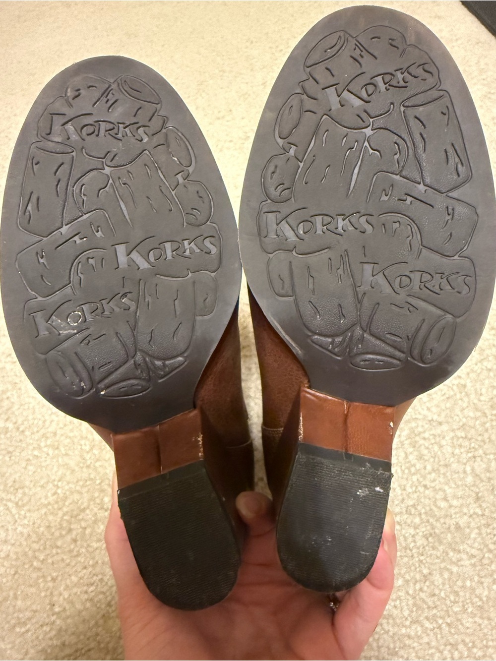 Korks Brown Leather Wedge Ankle Booties - Picture 7 of 8